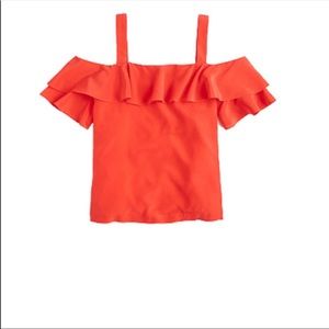 JCrew Off The Shoulder Orange 100% Silk Top With Straps & Frills Size 8